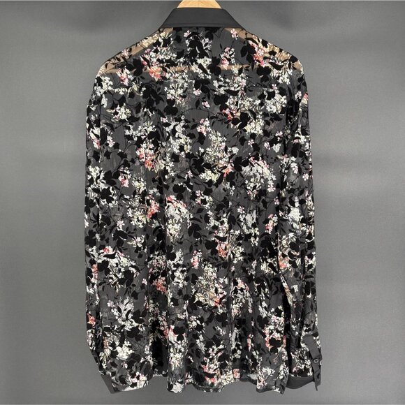 Jogal Men's Sheer Velvet Burnout Floral Shirt XXL Black Going Out Top Whimsigoth - Picture 2 of 8